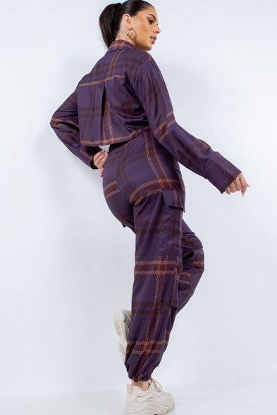 Cropped Shirt & Cargo Pants Set-42757