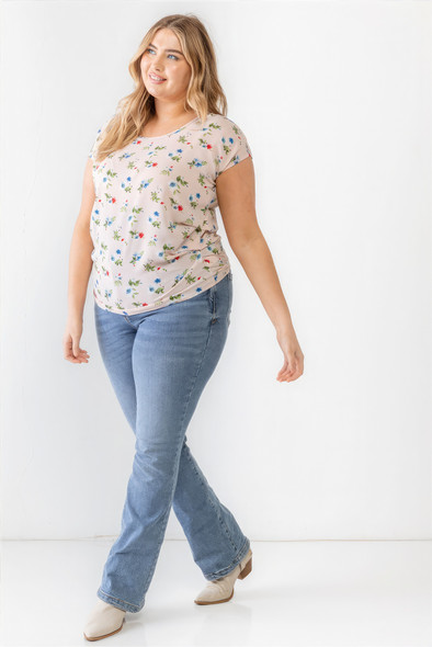 Plus Flower Print Ruched Top-42271