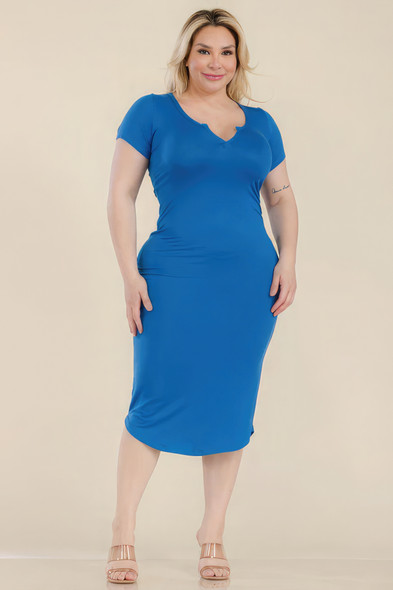 Plus Size Split Neck Bodycon Midi Dress-42264 Plus Size Split Neck Bodycon Midi Dress-42264