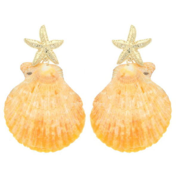 Starfish Scallop Shell Post Dangle Earrings-52166