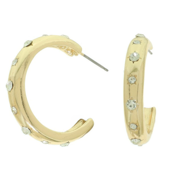 Jeweled Crescent Shape Hoop Earrings-52163