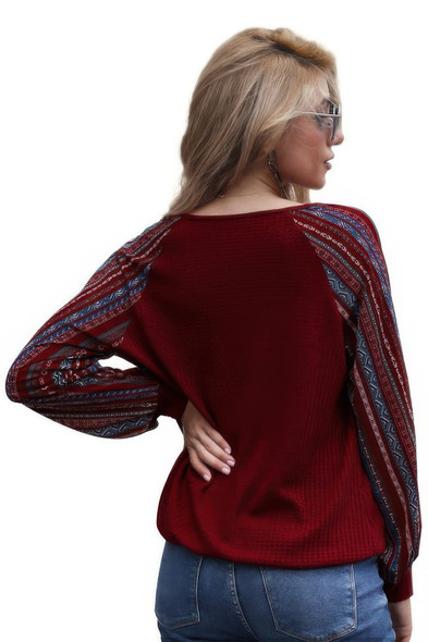 Color Block Deep V Neck Raglan Sleeve Wrap Top-49927