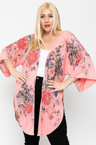 Floral Print, Long Body Cardigan-30868 Floral Print, Long Body Cardigan-30868