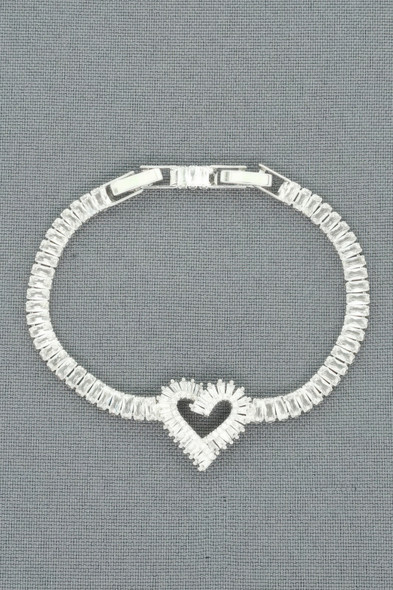 White Gold Plated Cz Heart Bracelet-51155