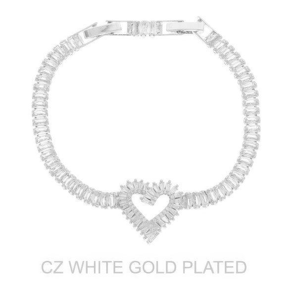 White Gold Plated Cz Heart Bracelet-51155