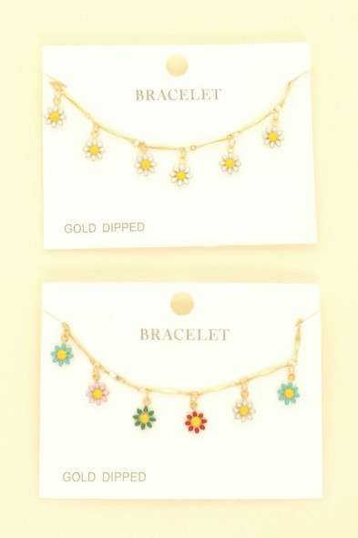 Gold Plated Floral Charm Bracelet-51125