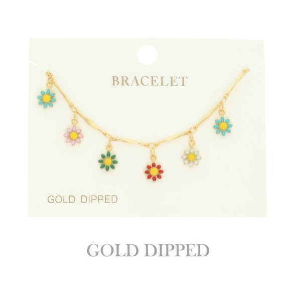 Gold Plated Floral Charm Bracelet-51125