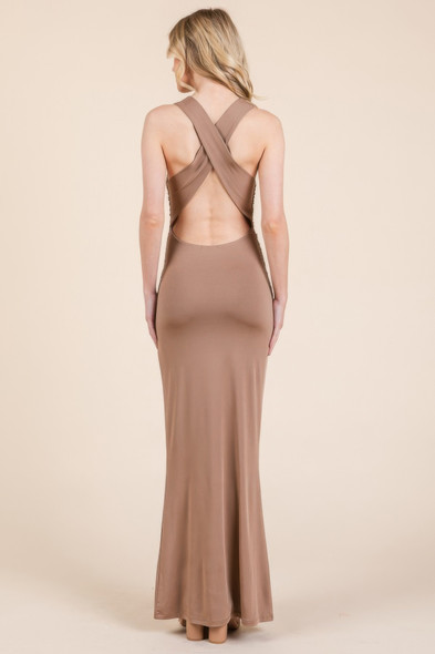 Cowl Neck Cross Back Shirring Maxi Dress-47310