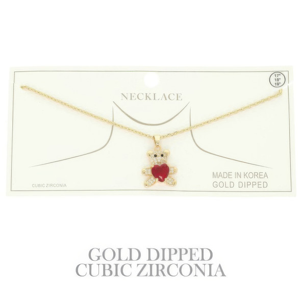 Gold Plated Teddy Bear Cz Pendant Necklace-51665