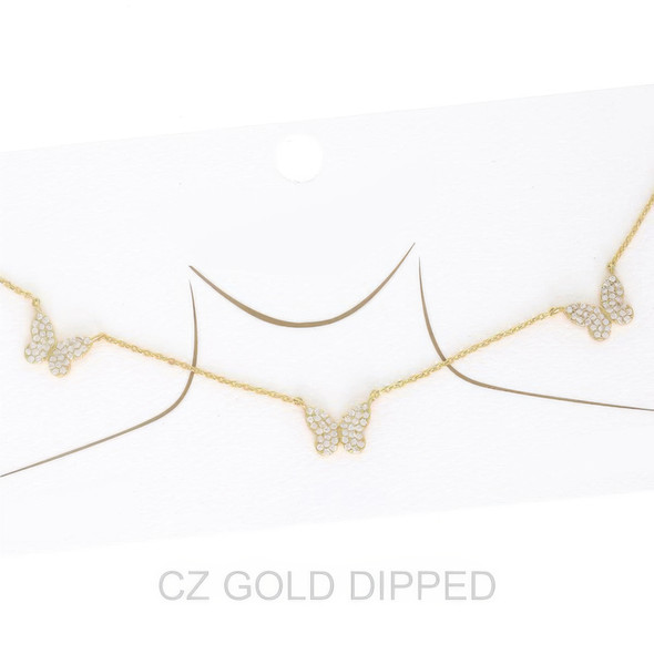 Women's Gold Dipped Cz Pave Butterfly Necklace-51621