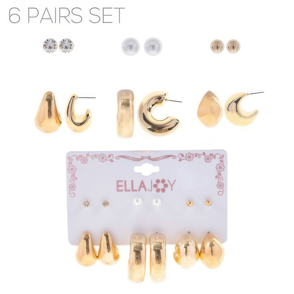 6 Pair Hoop And Stud Earring Set-52090