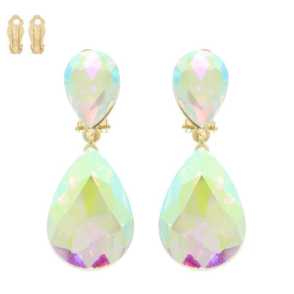 Teardrop-cut Crystal Clip On Earrings-52085