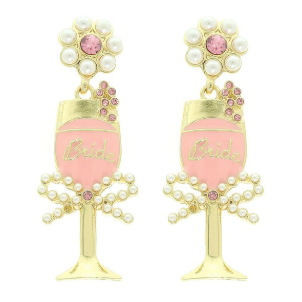 Bride Champagne Glass Word Earrings-52070