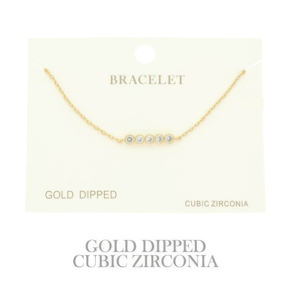 Gold Plated Cz Bar Chain Bracelet-51683
