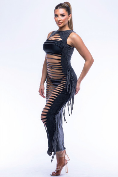 Fringe Cut Out Maxi Dress-44636