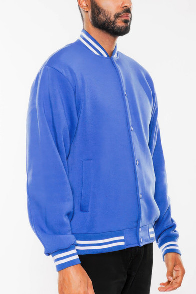 Mens Fleece Snap Button Varsity Jacket-45443