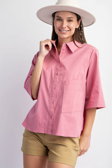Half Slvs Stretch Poplin Button Down Shirt-43355