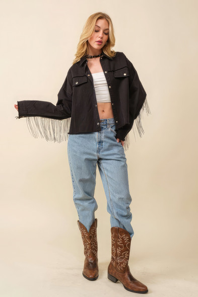 Howdy Sequin Fringe And Star Patches Jacket-43293