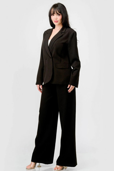 Luxe Stretch Woven Loose Fit Blazer And Wide Legs Pants Semi Formal Set-43718