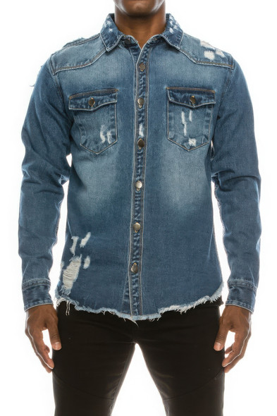 Men's Ripped Denim Overshirt  -44687