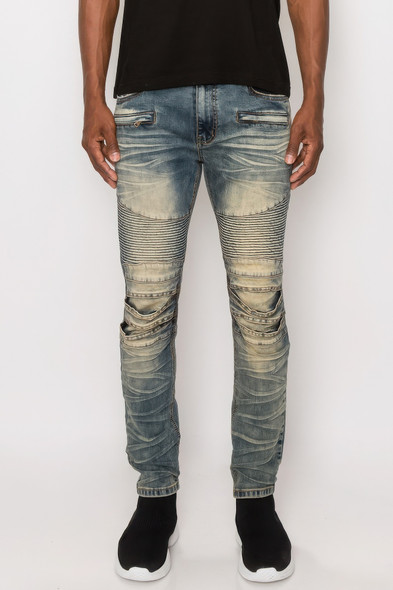 Men Creased Biker Denim Jeans-44439