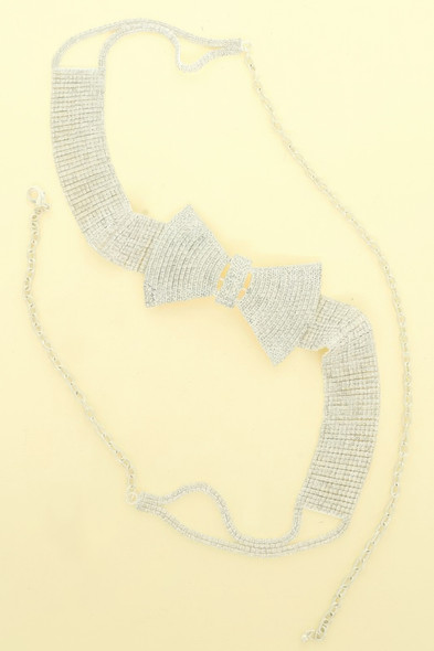 Rhinestone Pave Bowtie Motif Buckle Belt-51224