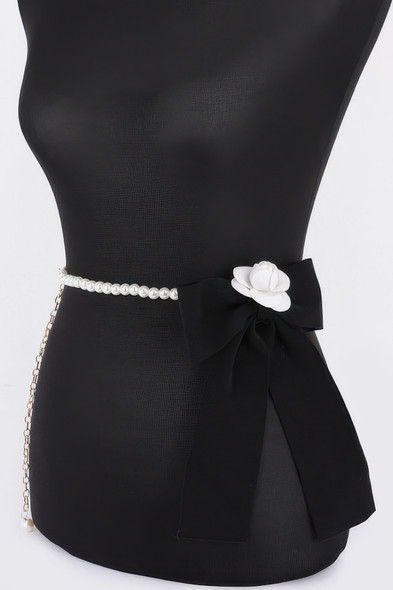 Flower Ribbon Faux Pearl Belt-50932