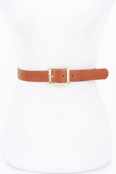 Simple Square Buckle Faux Leather Belt-49524