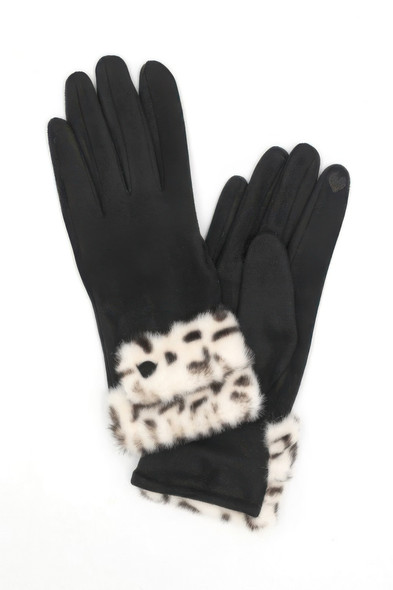 Leopard Faux Fur Cuff Smart Touch Gloves-51409