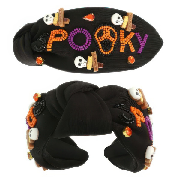 Halloween Spooky Beaded Top Knot Headband-52311