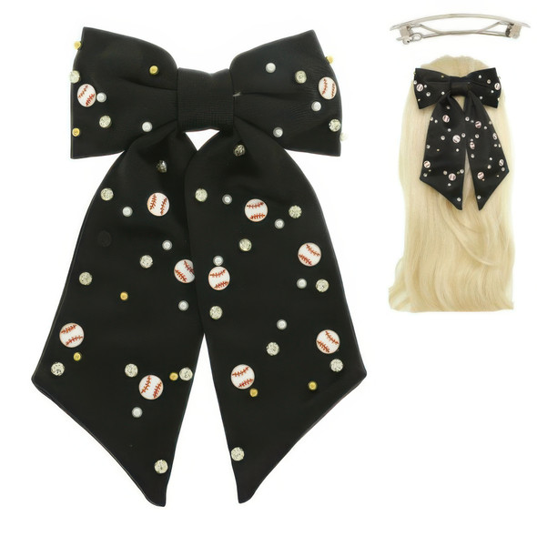 Gane Day Jeweled Baseball Bow Barrette Hair Clip-52307