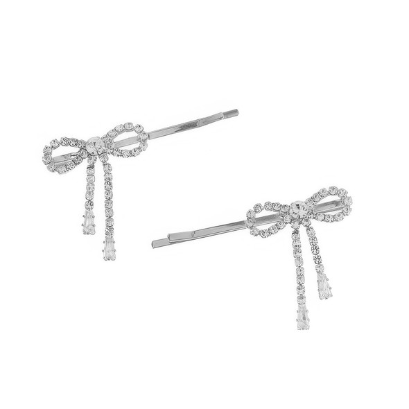 2-pack Crystal Embellished Bow Hair Pin Set-52042