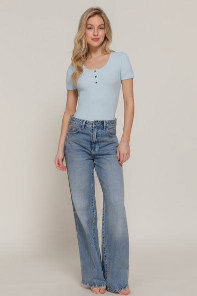 Short Slv Snap Button Rib Bodysuit        -49047