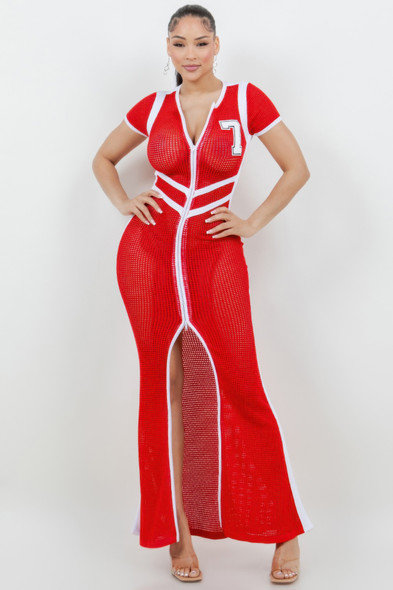 Netting 2 Way Front Zipper Maxi Dress         -49535