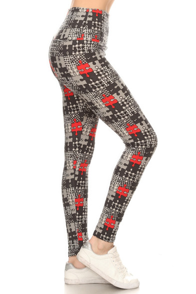 5-inch Long Yoga Style Banded Lined Puzzle Printed Knit Legging With High Wa...