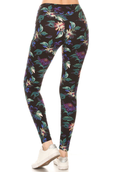 Long Yoga Style Banded Lined Floral Printed Knit Legging With High Waist-37106