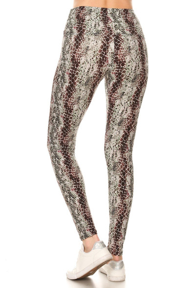 Yoga Style Banded Lined Snakeskin Printed Knit Legging With High Waist.-36121