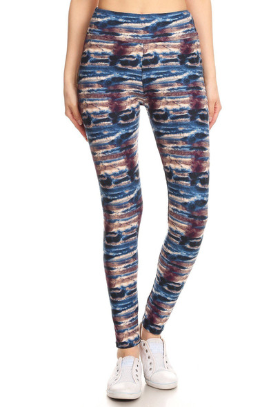 Yoga Style Banded Lined Tie Dye Printed Knit Legging With High Waist-34904 Yoga Style Banded Lined Tie Dye Printed Knit Legging With High Waist-34904