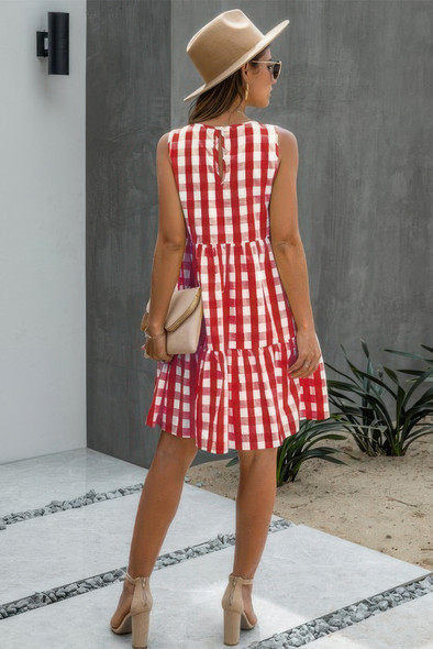 Plaid Sleeveless Robe Vests A Line Dress-49222