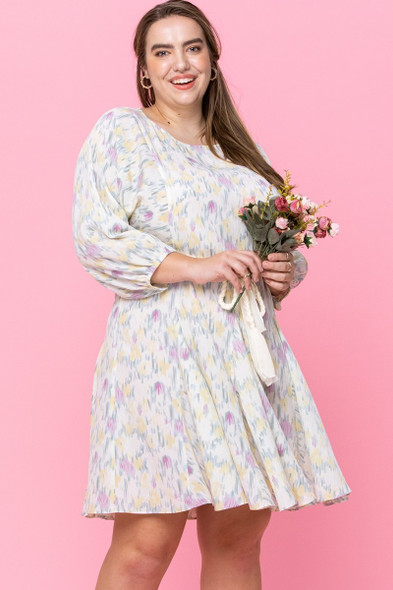 Abstract Printed Mini Swing Woven Dress-35568