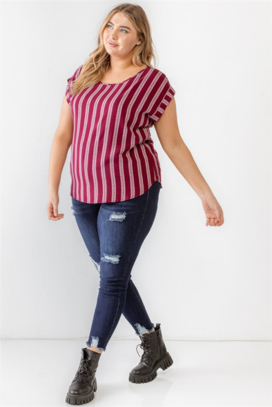 Plus Striped Short Sleeve Relax Top-41986