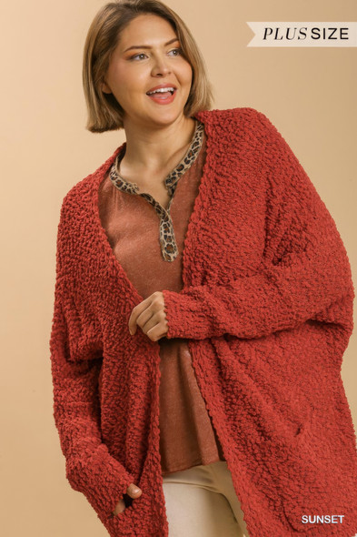 Open Front Oversized Cardigan Sweater With Pockets-40453