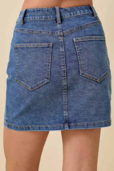Mini Denim Skirt With All Over Ribbon Bow          -48884