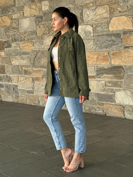 Oversized Corduroy Shacket Button Down Utility     -54335