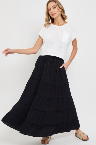 Cotton Gauze Tiered Maxi Skirt-47545