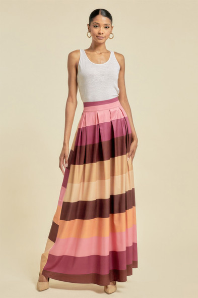 Color Block Maxi Skirt With Pockets-46034