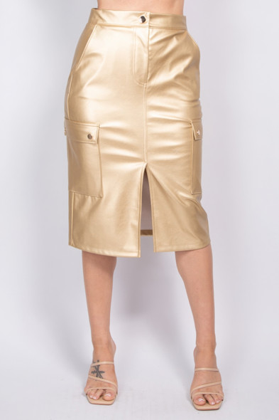 Faux Leather High-rise Cargo Skirt-44190