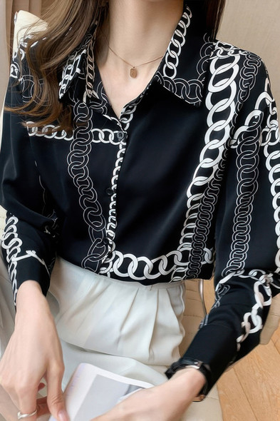 Chain Print Drop Shoulder Loose Fit Blouse-50581