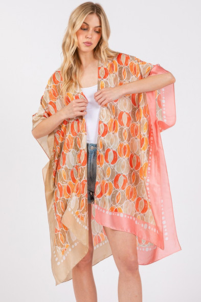 Two Tones Trim Abstract Print Silky Feel Kimono-47610