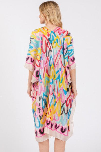 Multi Colored Heart Print Silky Feel Kimono-47608